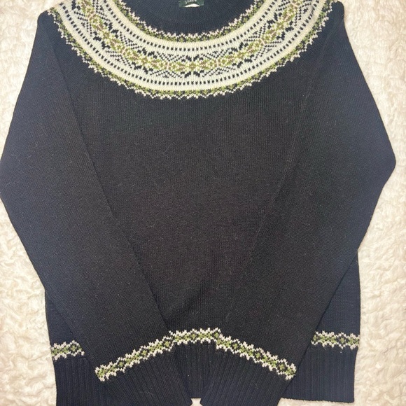 J. Crew Sweaters - J. Crew Black Sweater with White and Green Patterns